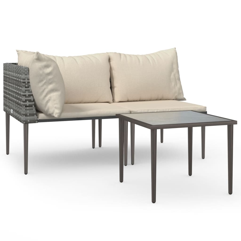 3-tlg. Garten-Lounge-Set mit Kissen Grau Poly Rattan
