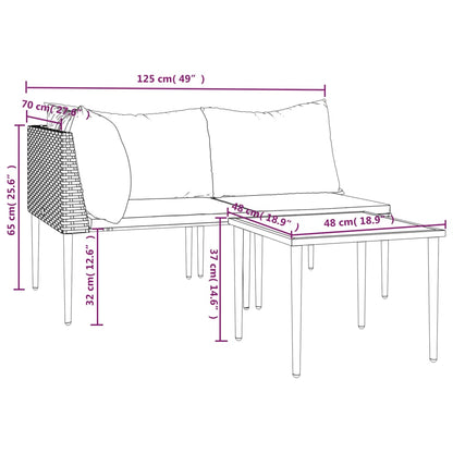 3-tlg. Garten-Lounge-Set mit Kissen Grau Poly Rattan
