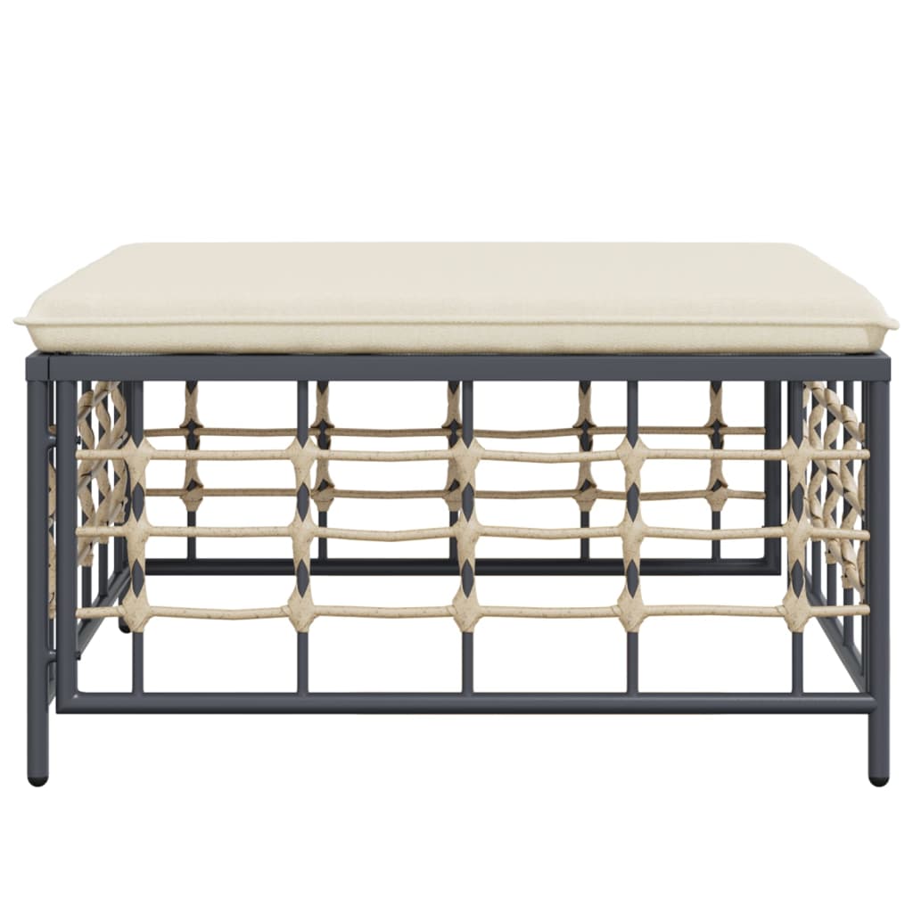 Gartenhocker mit Beige Kissen Poly Rattan