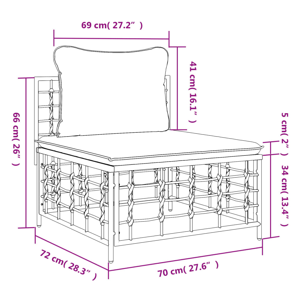 Garten-Mittelsofa mit Dunkelgrauen Kissen Poly Rattan