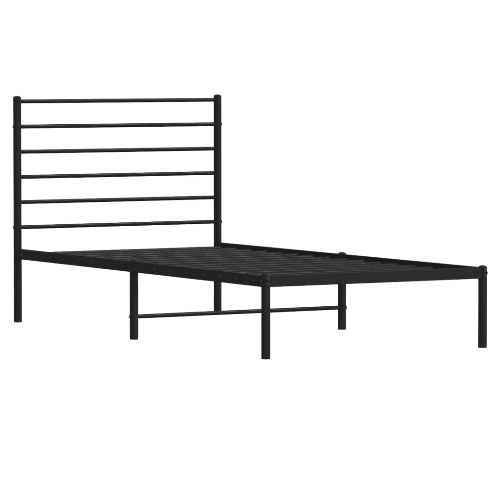 Bed frame with headboard metal black 75x190 cm