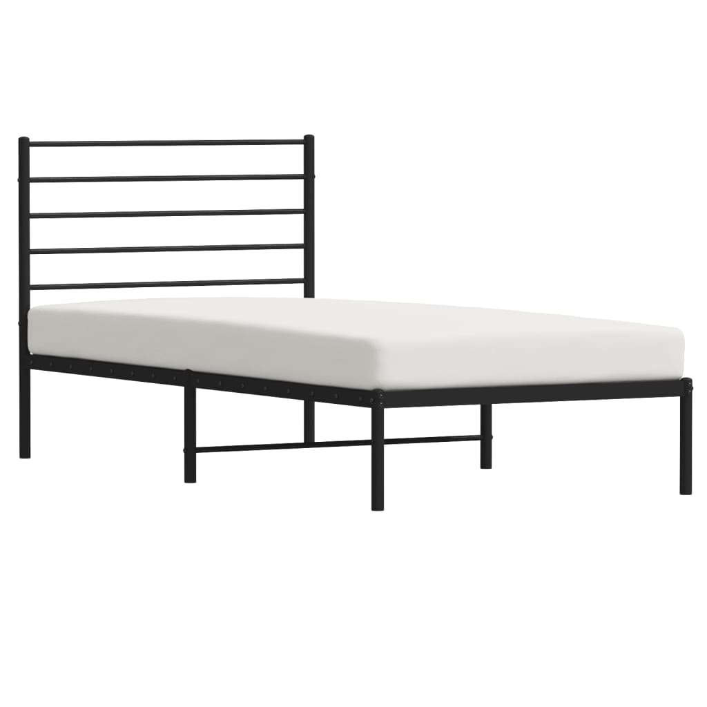 Bed frame with headboard metal black 75x190 cm