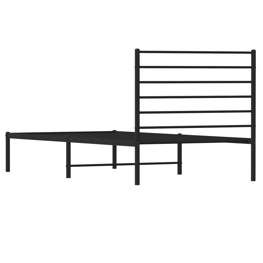 Bed frame with headboard metal black 75x190 cm