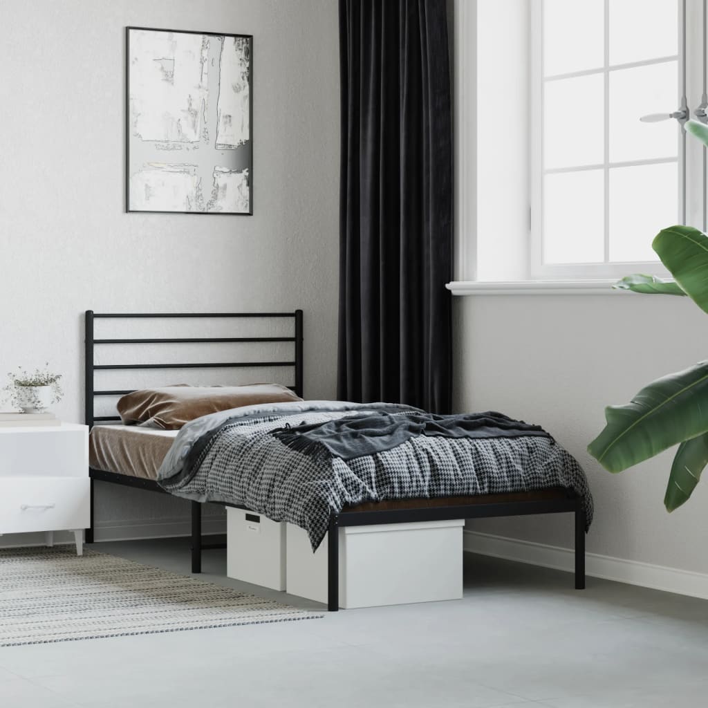 Bed frame with headboard metal black 80x200 cm