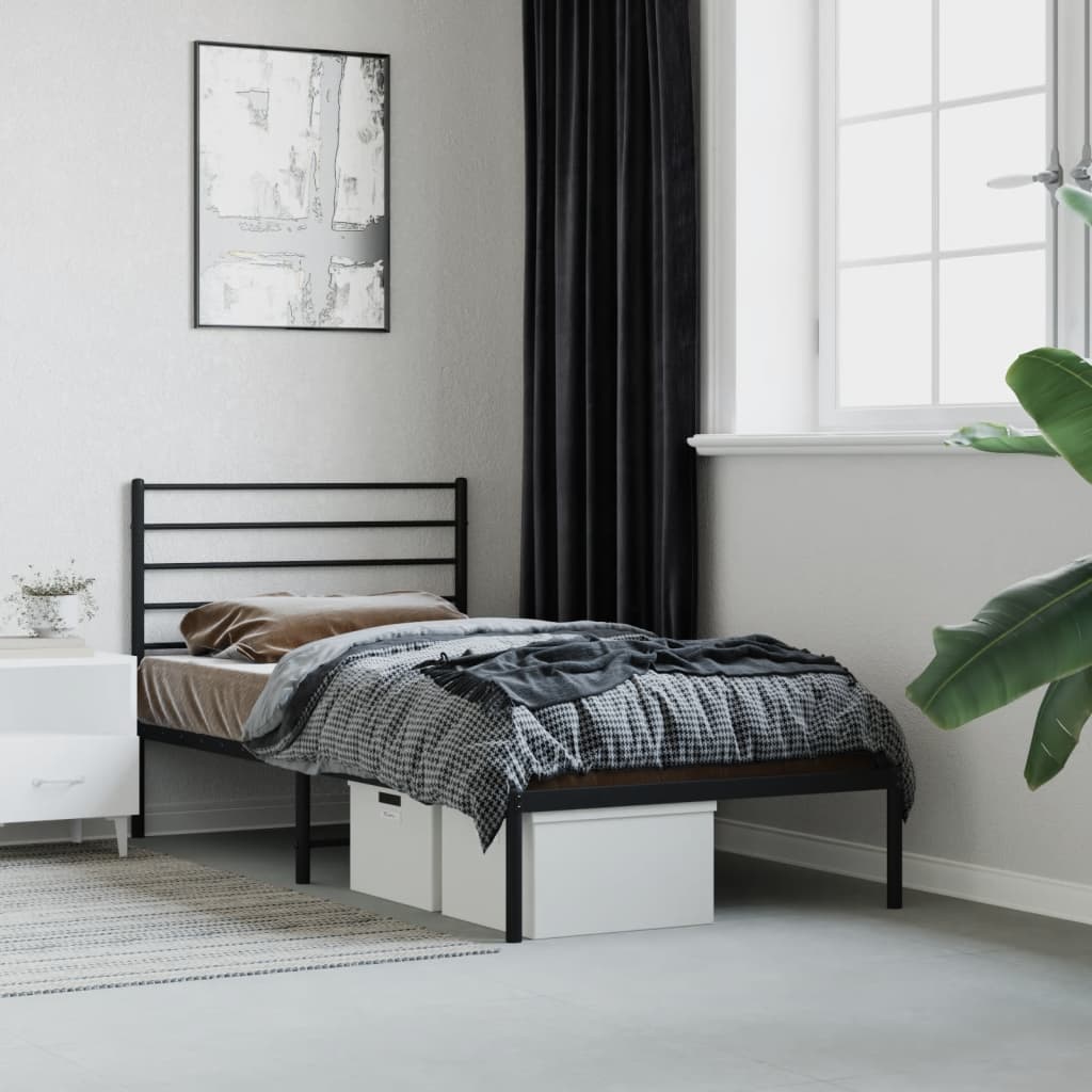 Bed frame with headboard metal black 100x190 cm