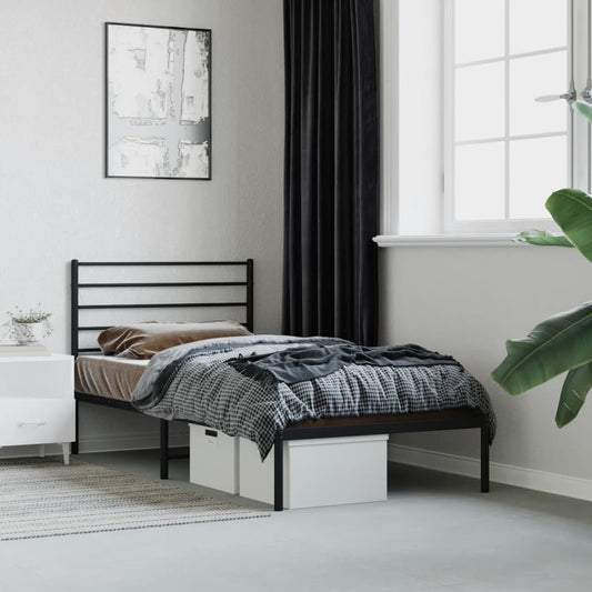 Bed frame with headboard metal black 100x190 cm