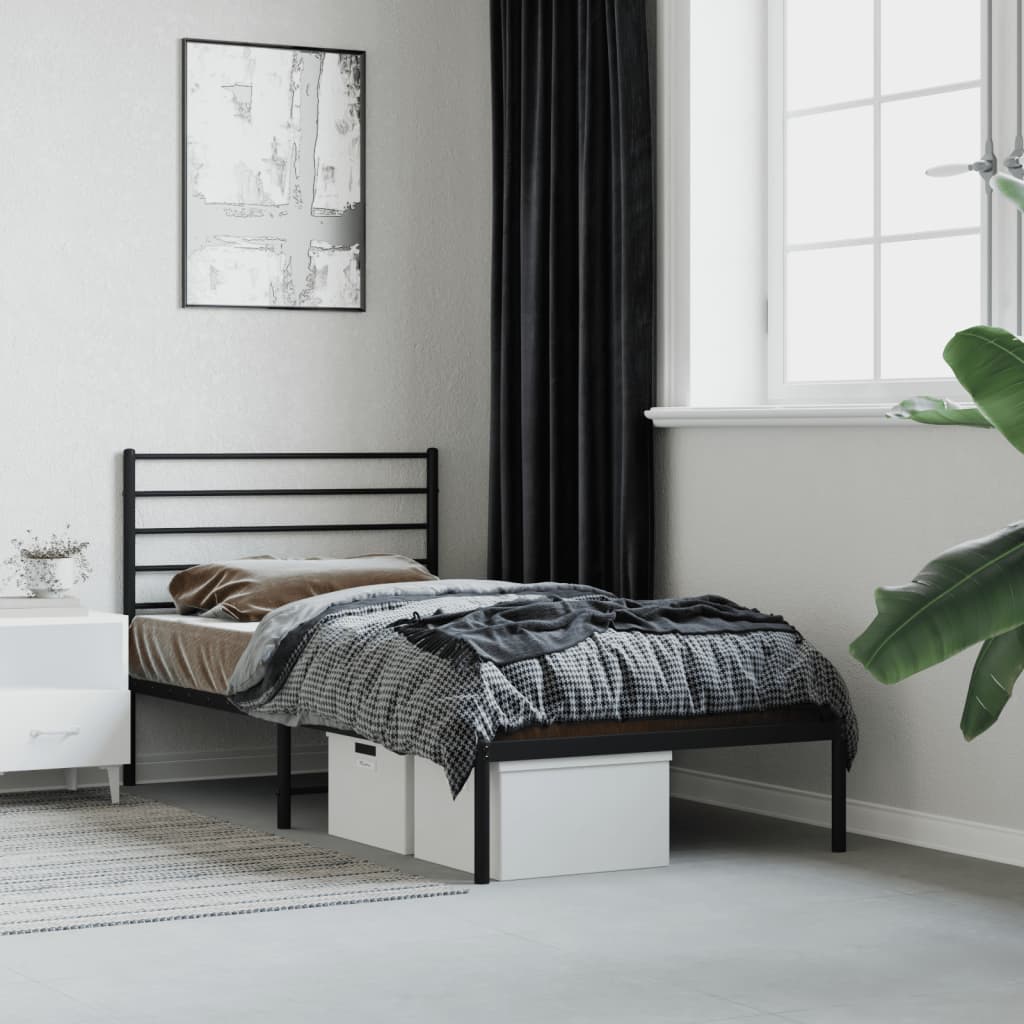Bed frame with headboard metal black 107x203 cm