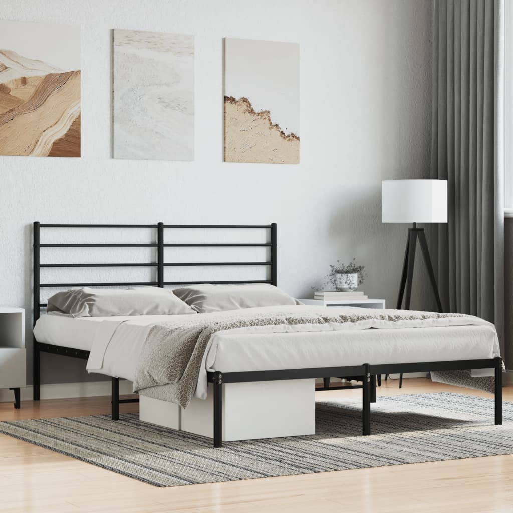 Bed frame with headboard metal black 120x190 cm