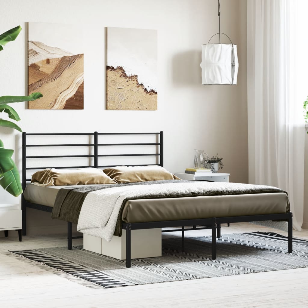 Bed frame with headboard metal black 140x190 cm