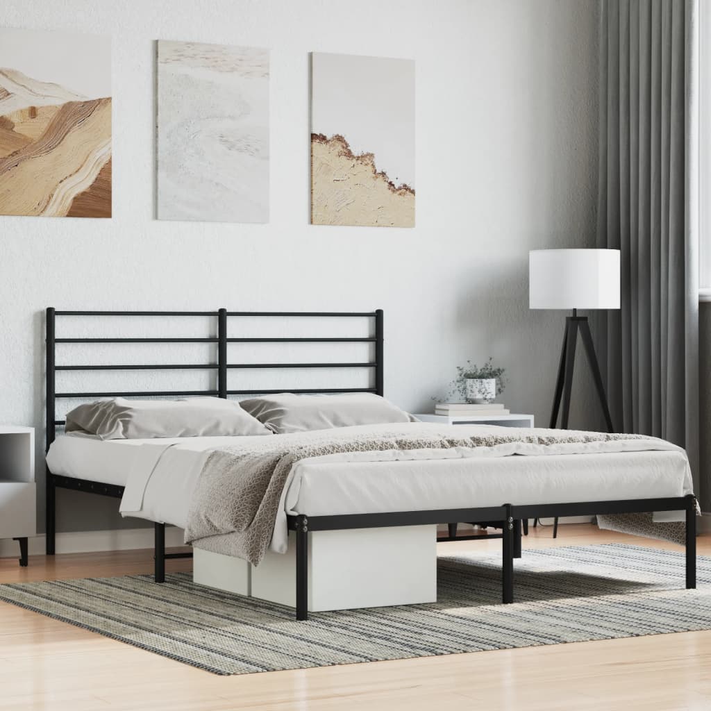 Bed frame with headboard metal black 140x200 cm