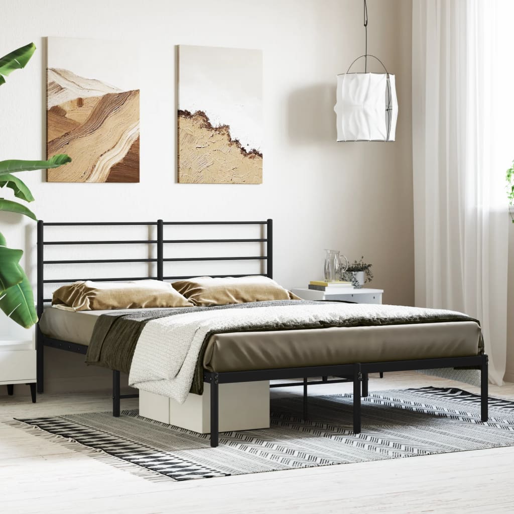 Bed frame with headboard metal black 140x200 cm