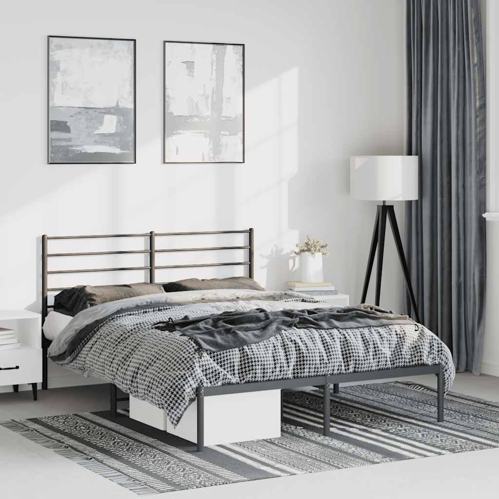 Bed frame with headboard metal black 150x200 cm