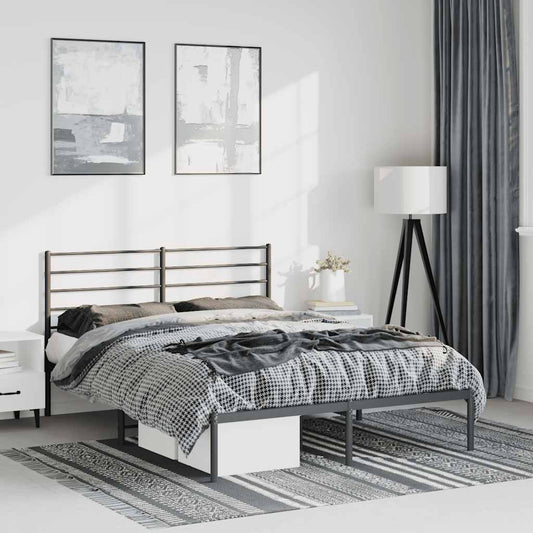 Bed frame with headboard metal black 150x200 cm