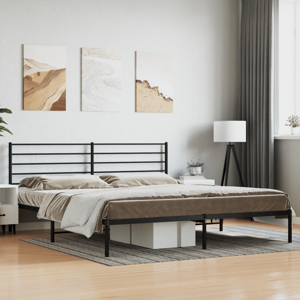 Bed frame with headboard metal black 180x200 cm