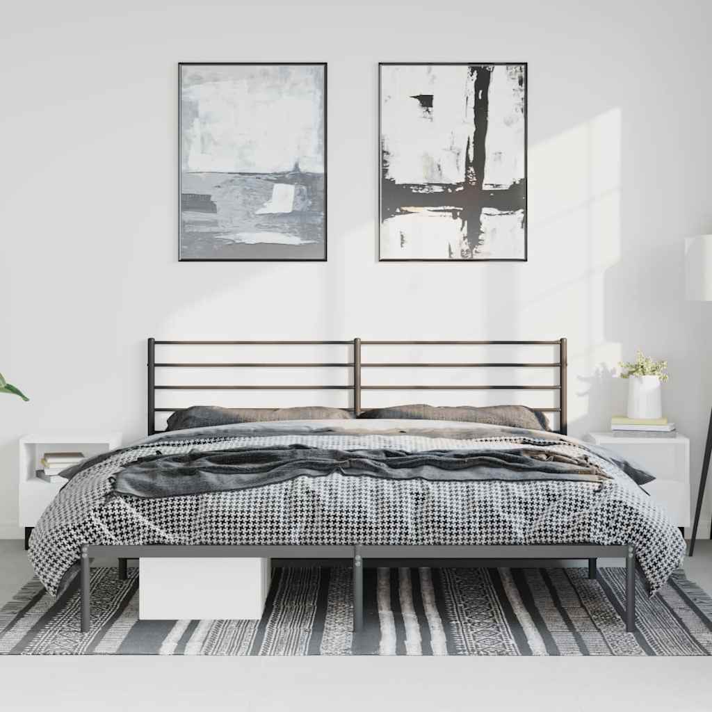 Bed frame with headboard metal black 193x203 cm