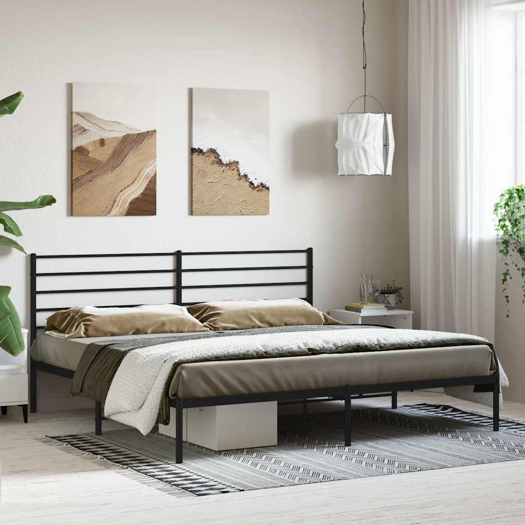 Bed frame with headboard metal black 193x203 cm