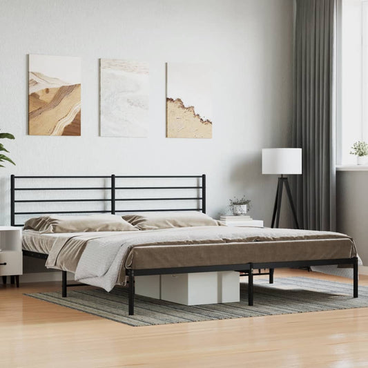Bed frame with headboard metal black 193x203 cm