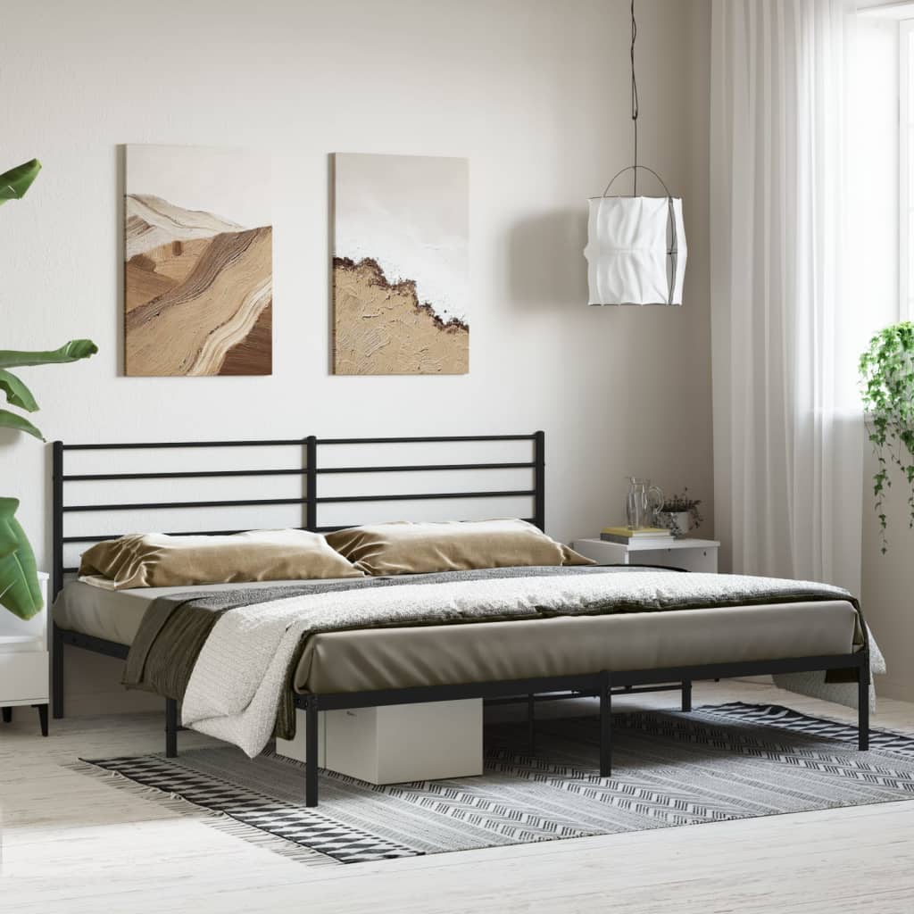 Bed frame with headboard metal black 200x200 cm