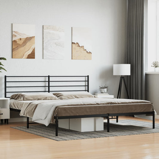 Bed frame with headboard metal black 200x200 cm