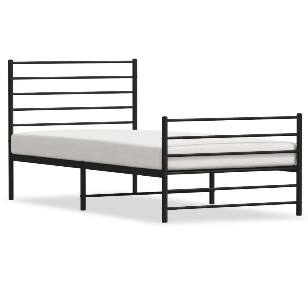 Bed frame with head and footboard metal black 75x190 cm
