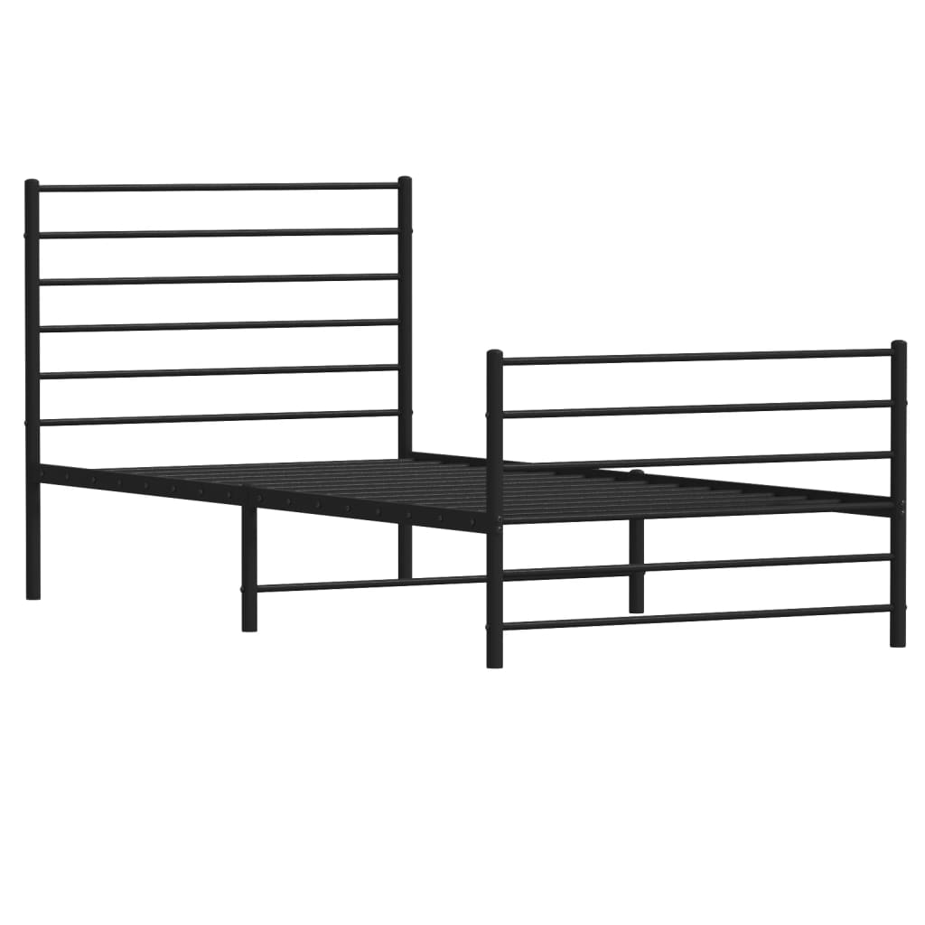 Bed frame with head and footboard metal black 75x190 cm