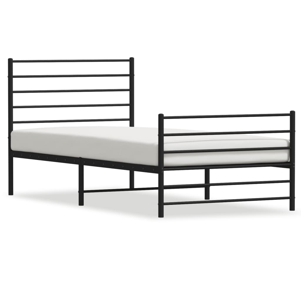 Bed frame with head and footboard metal black 90x190 cm
