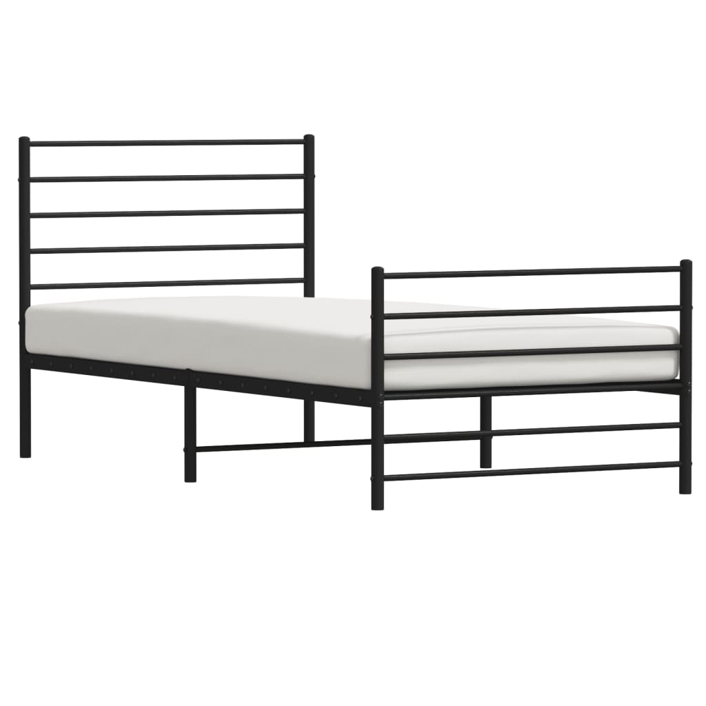 Bed frame with head and footboard metal black 90x190 cm