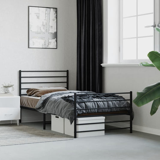 Bed frame with head and footboard metal black 90x190 cm