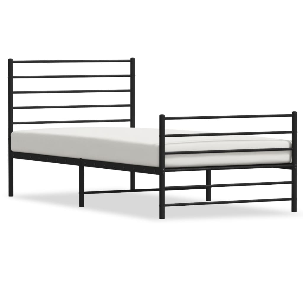 Bed frame with head and footboard metal black 90x200 cm