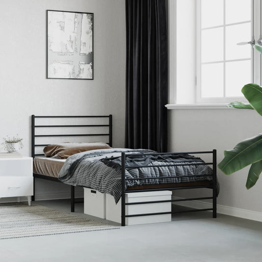 Bed frame with head and footboard metal black 90x200 cm