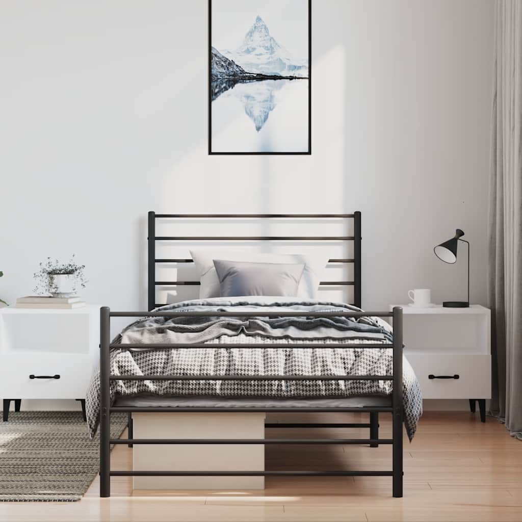 Bed frame with head and footboard metal black 100x190 cm