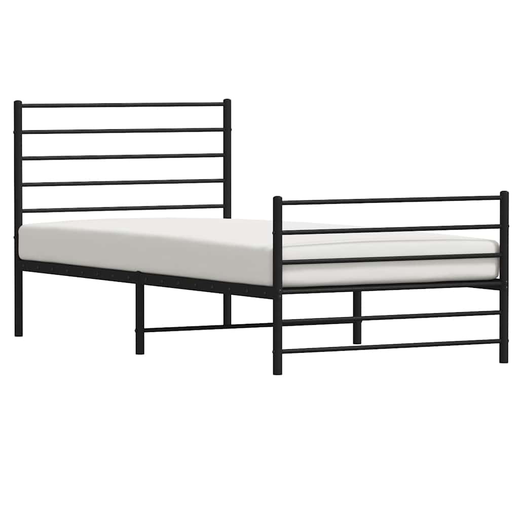 Bed frame with head and footboard metal black 100x190 cm