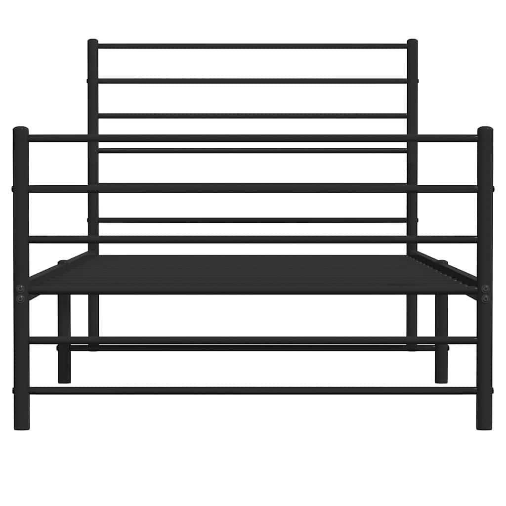 Bed frame with head and footboard metal black 100x190 cm