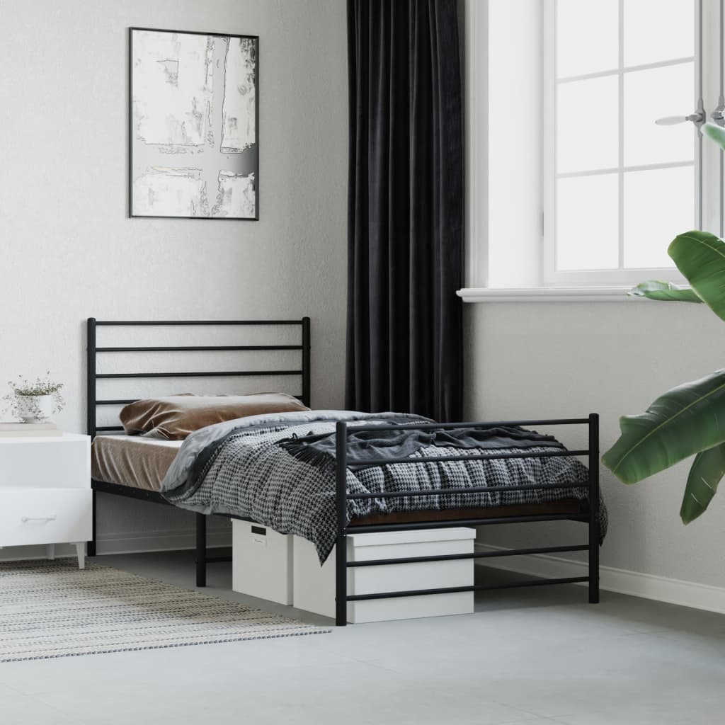Bed frame with head and footboard metal black 100x190 cm