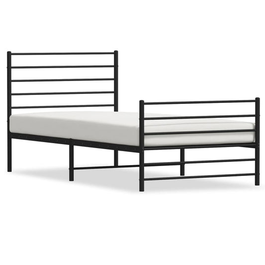 Bed frame with head and footboard metal black 107x203 cm