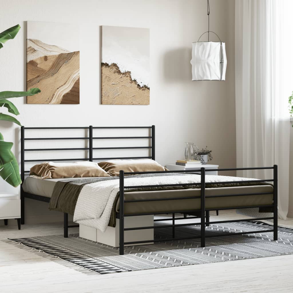 Bed frame with head and footboard metal black 120x190 cm