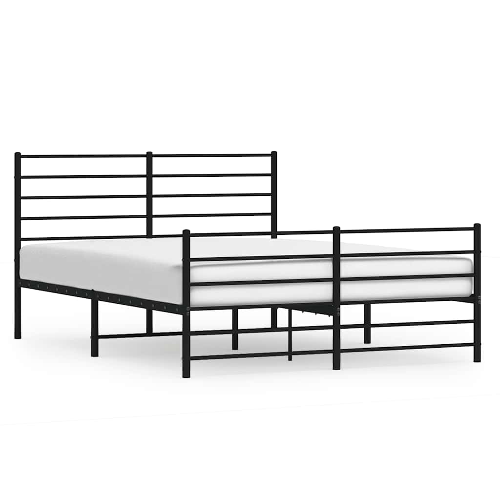 Bed frame with head and footboard metal black 135x190 cm
