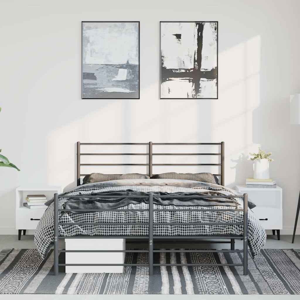 Bettgestell mit Kopf- und Fußteil Metall Schwarz 135x190 cm