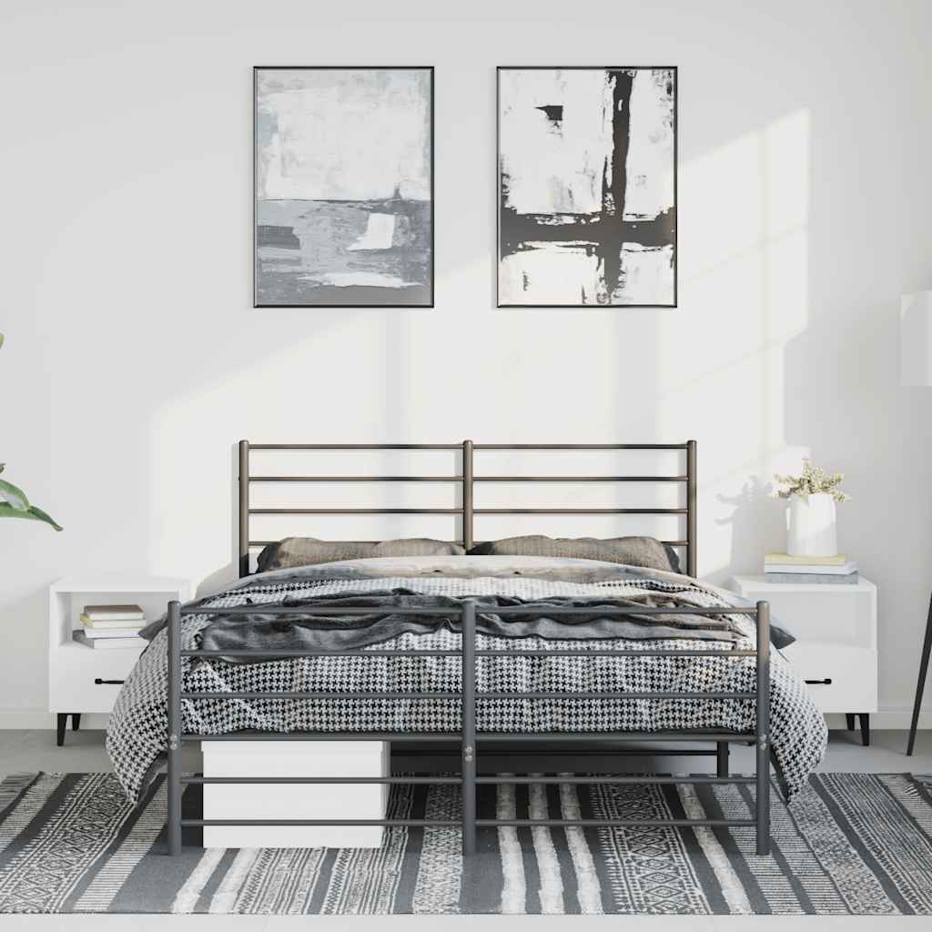 Bed frame with head and footboard metal black 150x200 cm