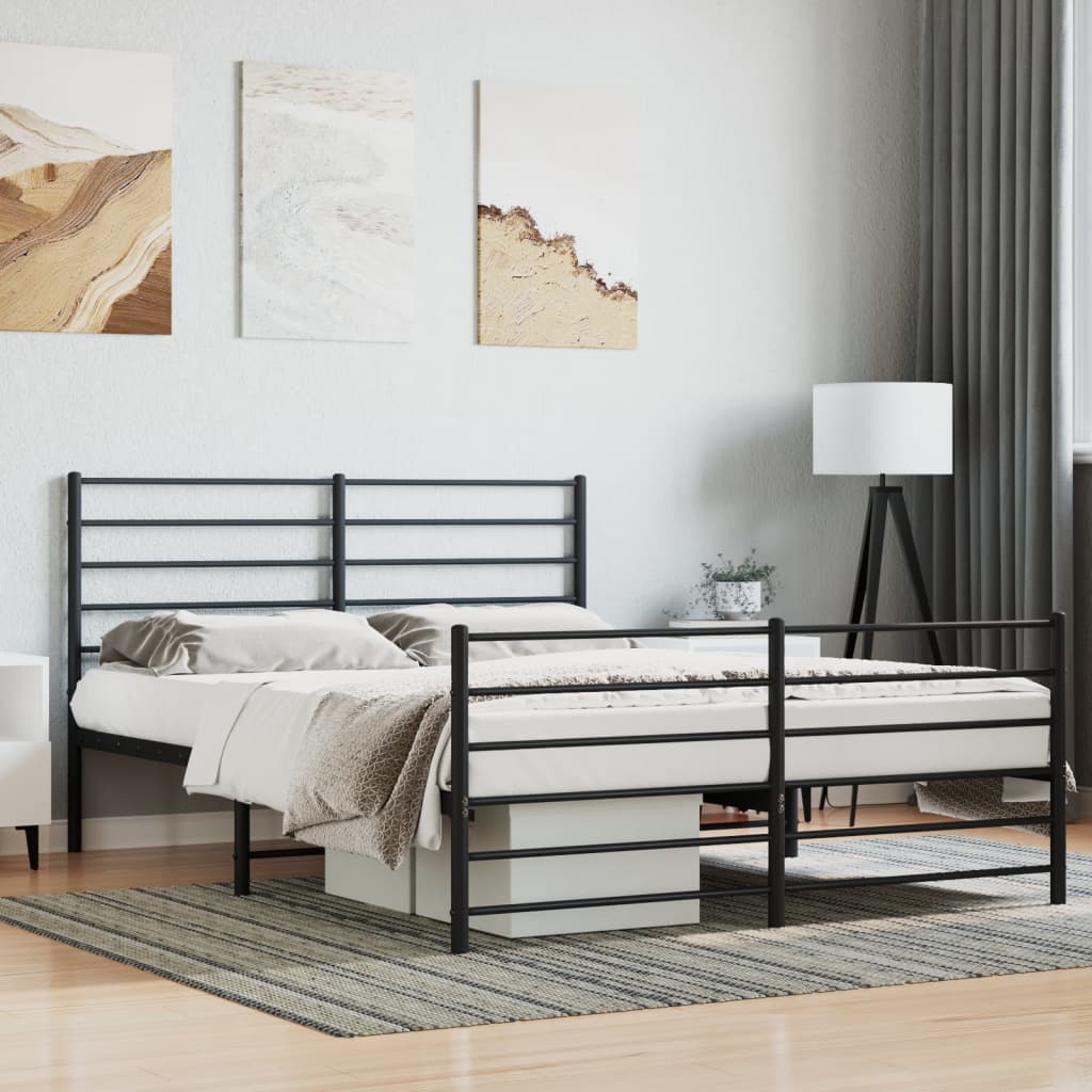 Bed frame with head and footboard metal black 150x200 cm