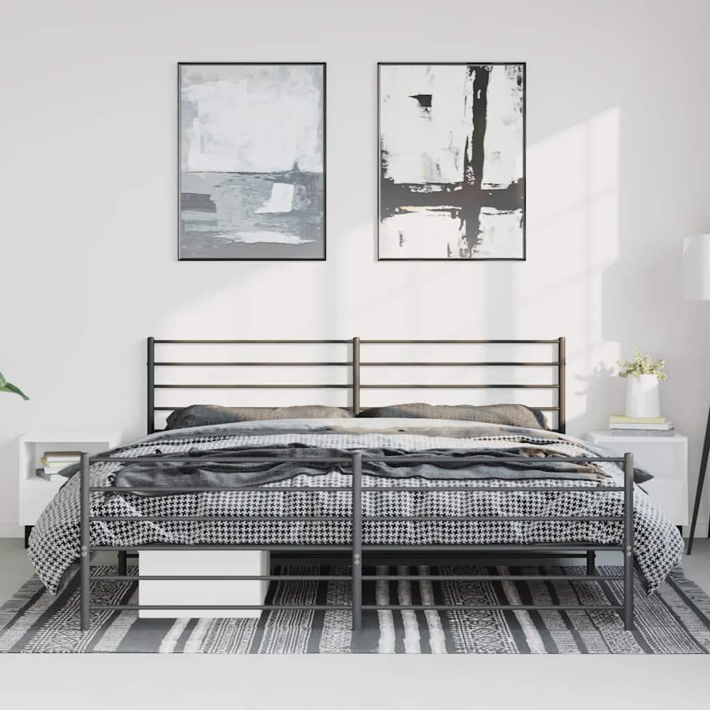 Bed frame with head and footboard metal black 183x213 cm