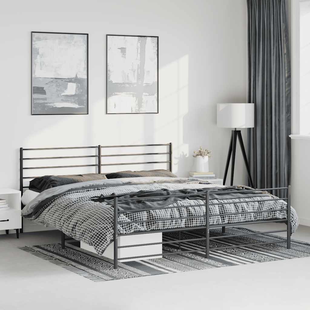 Bed frame with head and footboard metal black 183x213 cm