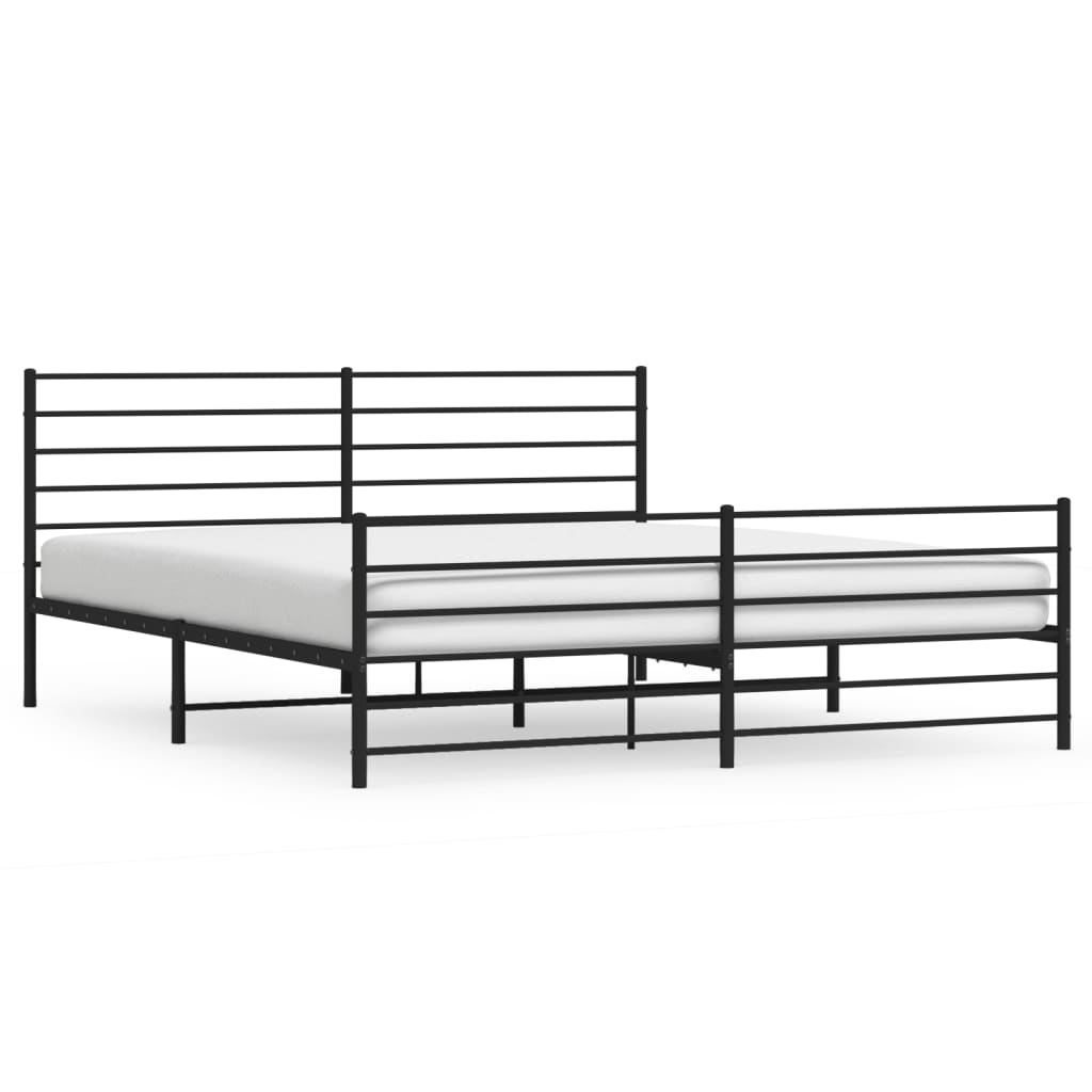 Bed frame with head and footboard metal black 200x200 cm