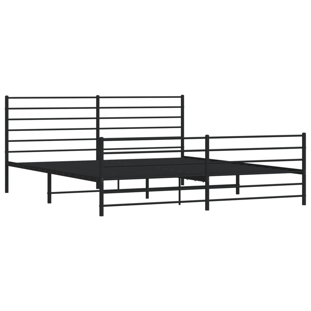 Bed frame with head and footboard metal black 200x200 cm