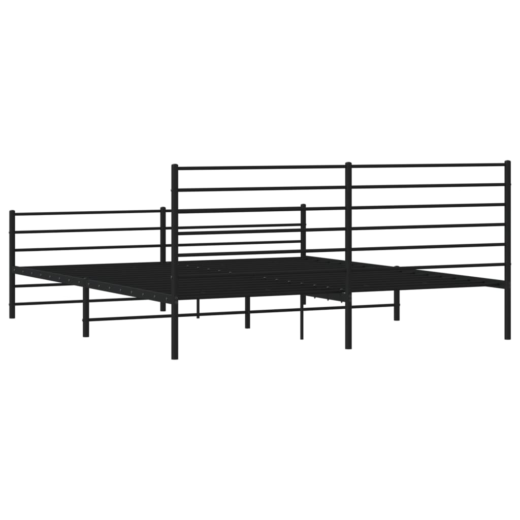 Bed frame with head and footboard metal black 200x200 cm