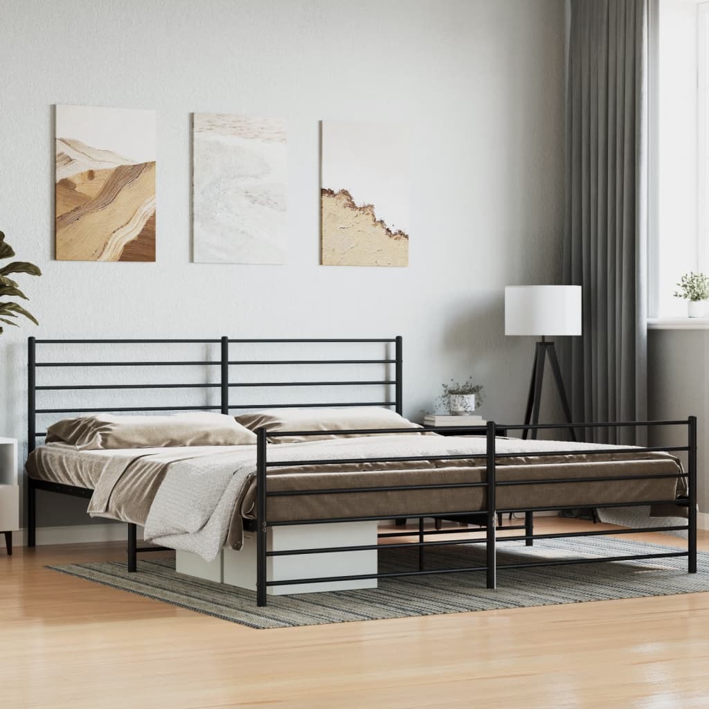 Bed frame with head and footboard metal black 200x200 cm