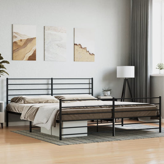 Bed frame with head and footboard metal black 200x200 cm