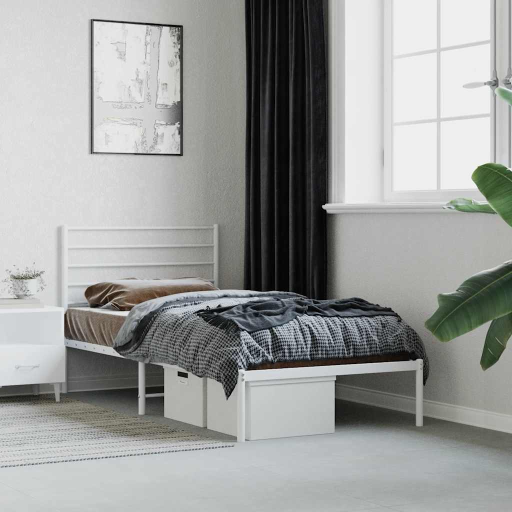 Bed frame with headboard metal white 100x200 cm