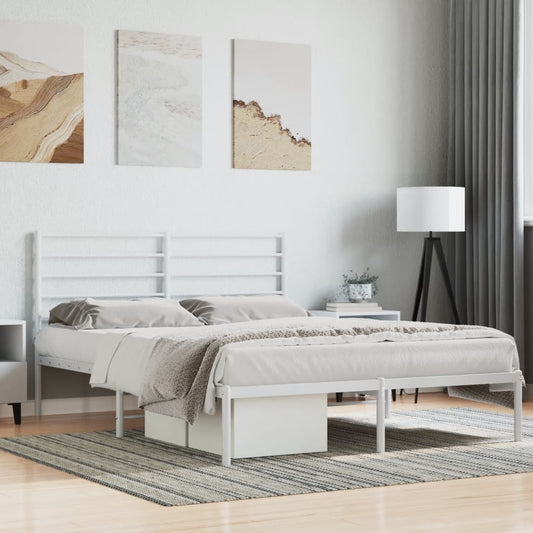 Bed frame with headboard metal white 135x190 cm