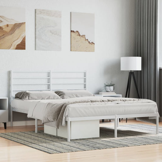 Bed frame with headboard metal white 140x200 cm